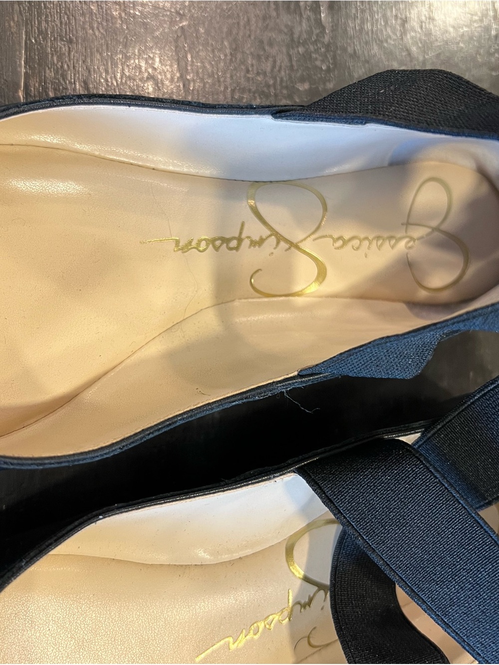Jessica Simpson Black Leather Ballet Flats with Crisscross Elastic Straps - Picture 4 of 5